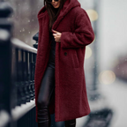 Hooded Teddy Coat Women's Long Fleece Navy – Casual, Winter