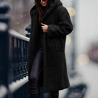 Hooded Teddy Coat Women's Long Fleece Navy – Casual, Winter