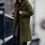 Hooded Teddy Coat Women's Long Fleece Navy – Casual, Winter
