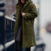 Hooded Teddy Coat Women's Long Fleece Navy – Casual, Winter