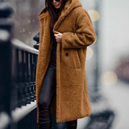 Hooded Teddy Coat Women's Long Fleece Navy – Casual, Winter