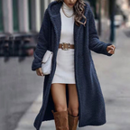 Hooded Teddy Coat Women's Long Fleece Navy – Casual, Winter