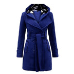 Beige Hooded Trench Coat Women's Belted Double-Breasted – Casual, Office
