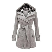 Beige Hooded Trench Coat Women's Belted Double-Breasted – Casual, Office