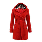 Beige Hooded Trench Coat Women's Belted Double-Breasted – Casual, Office