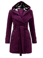Beige Hooded Trench Coat Women's Belted Double-Breasted – Casual, Office