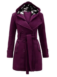 Beige Hooded Trench Coat Women's Belted Double-Breasted – Casual, Office