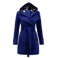 Beige Hooded Trench Coat Women's Belted Double-Breasted – Casual, Office