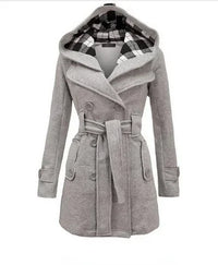 Beige Hooded Trench Coat Women's Belted Double-Breasted – Casual, Office