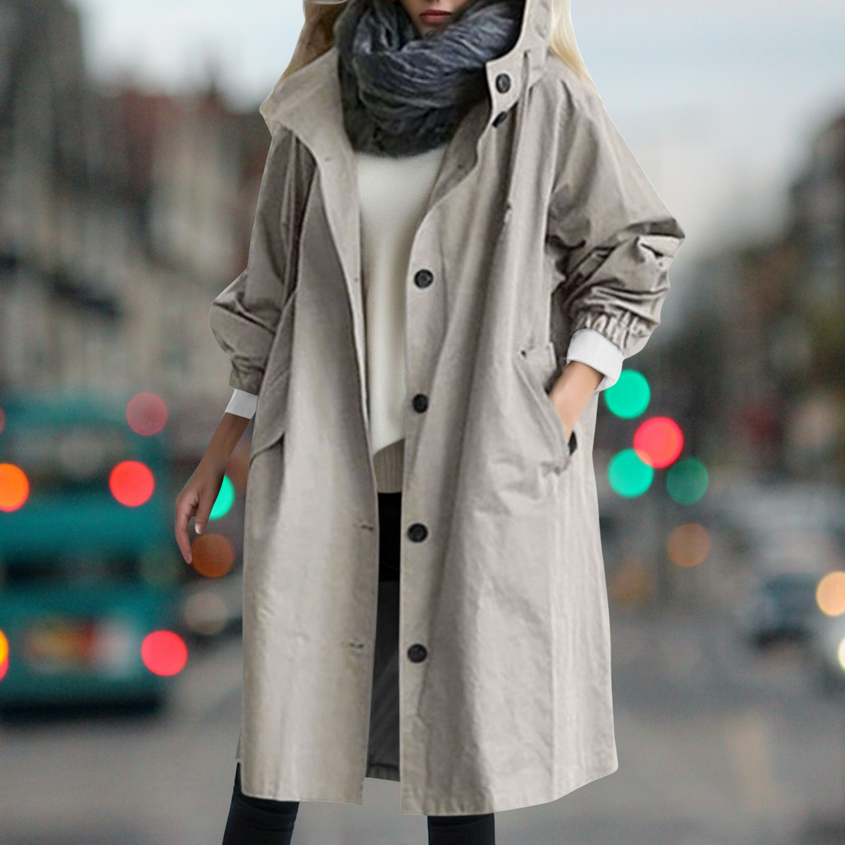 Hooded Trench Coat Women's Long Jacket with Pockets – Casual, Office