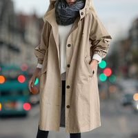Hooded Trench Coat Women's Long Jacket with Pockets – Casual, Office