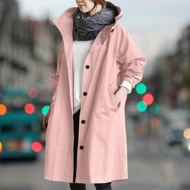 Hooded Trench Coat Women's Long Jacket with Pockets – Casual, Office