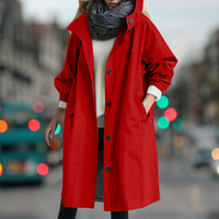 Hooded Trench Coat Women's Long Jacket with Pockets – Casual, Office
