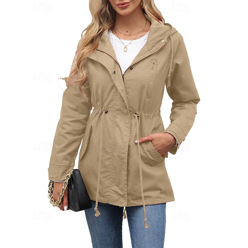 Hooded Utility Coat Women's Army Green Zip-Up Jacket – Casual, Office