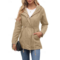 Hooded Utility Coat Women's Army Green Zip-Up Jacket – Casual, Office