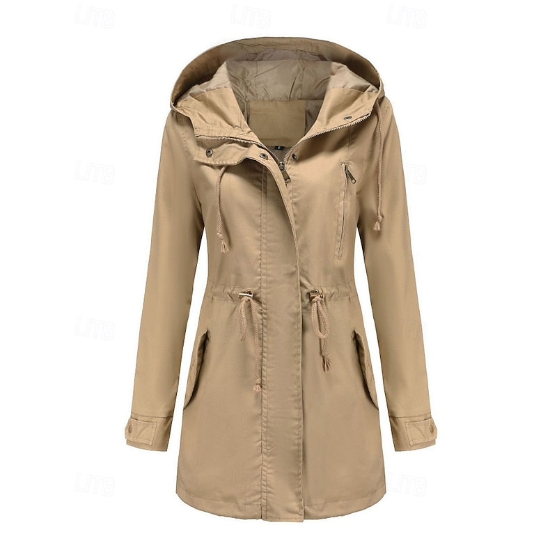 Hooded Utility Coat Women's Army Green Zip-Up Jacket – Casual, Office