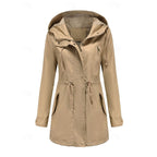 Hooded Utility Coat Women's Army Green Zip-Up Jacket – Casual, Office
