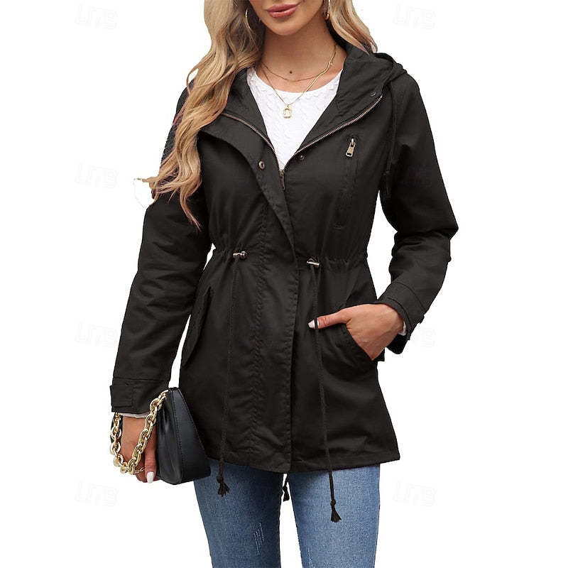Hooded Utility Coat Women's Army Green Zip-Up Jacket – Casual, Office