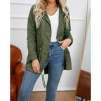 Hooded Utility Coat Women's Army Green Zip-Up Jacket – Casual, Office