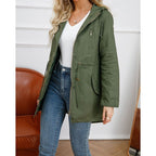 Hooded Utility Coat Women's Army Green Zip-Up Jacket – Casual, Office