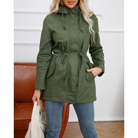 Hooded Utility Coat Women's Army Green Zip-Up Jacket – Casual, Office