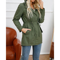 Hooded Utility Coat Women's Army Green Zip-Up Jacket – Casual, Office
