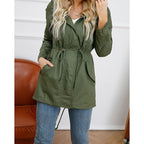 Hooded Utility Coat Women's Army Green Zip-Up Jacket – Casual, Office