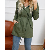 Hooded Utility Coat Women's Army Green Zip-Up Jacket – Casual, Office