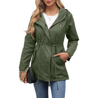 Hooded Utility Coat Women's Army Green Zip-Up Jacket – Casual, Office