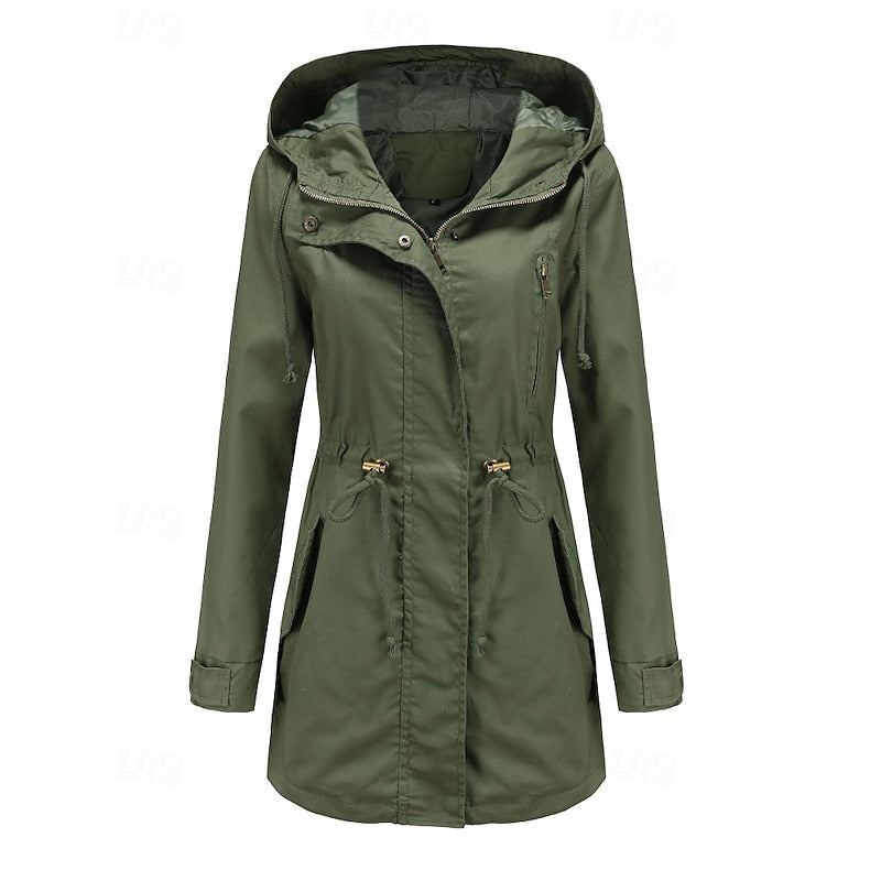 Hooded Utility Coat Women's Army Green Zip-Up Jacket – Casual, Office
