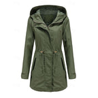 Hooded Utility Coat Women's Army Green Zip-Up Jacket – Casual, Office