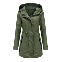 Hooded Utility Coat Women's Army Green Zip-Up Jacket – Casual, Office