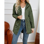 Hooded Utility Coat Women's Army Green Zip-Up Jacket – Casual, Office