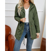 Hooded Utility Coat Women's Army Green Zip-Up Jacket – Casual, Office