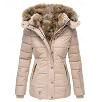 Hooded Winter Jacket Women's Faux Fur Trim Black Padded Coat – Casual, Warm Outdoor Wear