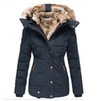 Hooded Winter Jacket Women's Faux Fur Trim Black Padded Coat – Casual, Warm Outdoor Wear