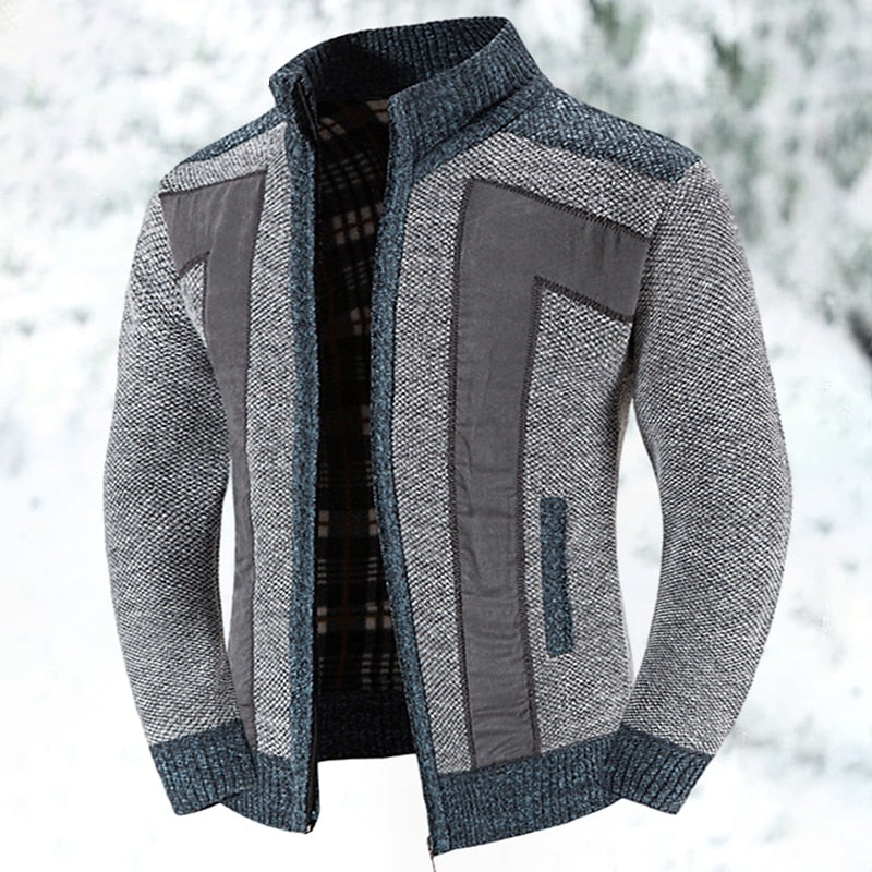 Knit Cardigan Sweater Men's Zip-Up Jacket with Chest Pocket – Casual, Office