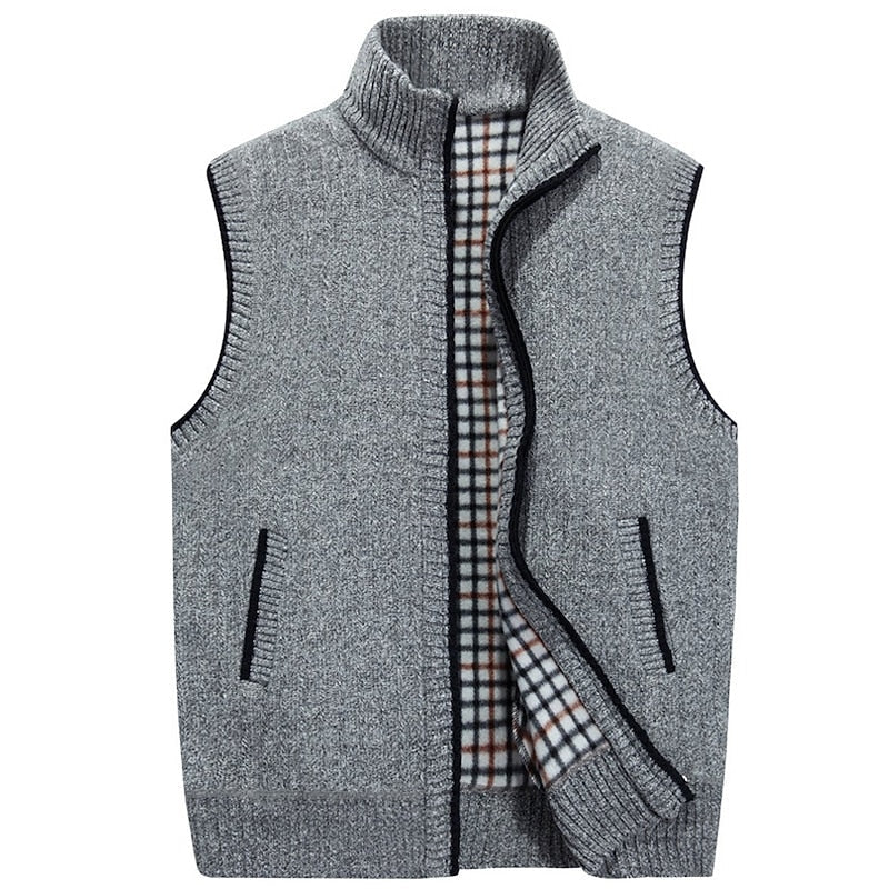 Knit Sweater Vest Men's Zip-Up Fleece Lined Gray – Casual, Office