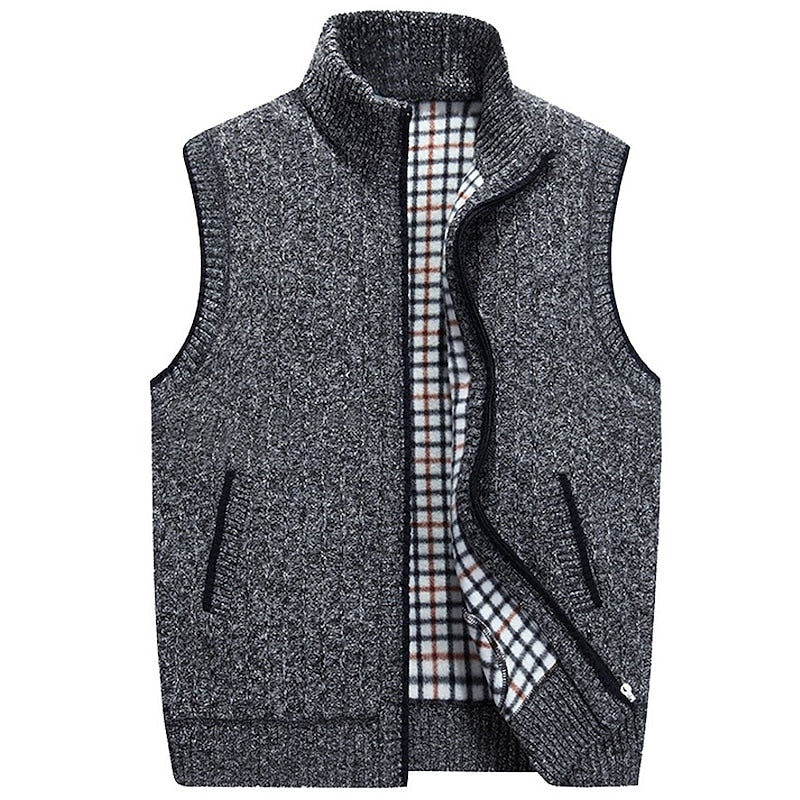 Knit Sweater Vest Men's Zip-Up Fleece Lined Gray – Casual, Office