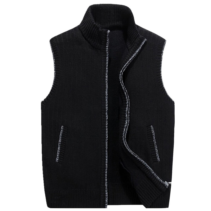 Knit Sweater Vest Men's Zip-Up Fleece Lined Gray – Casual, Office