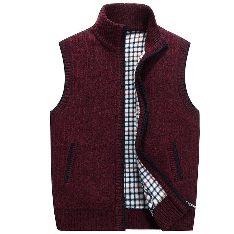 Knit Sweater Vest Men's Zip-Up Fleece Lined Gray – Casual, Office