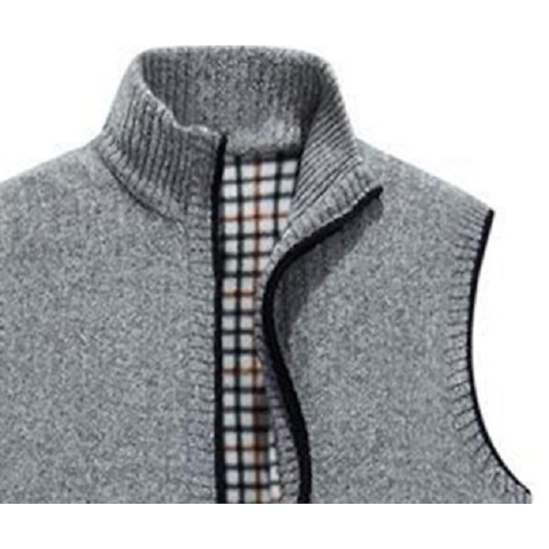 Knit Sweater Vest Men's Zip-Up Fleece Lined Gray – Casual, Office