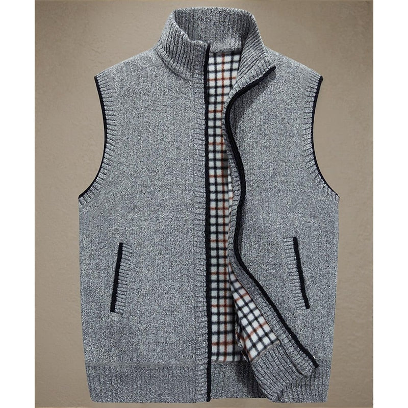Knit Sweater Vest Men's Zip-Up Fleece Lined Gray – Casual, Office