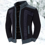 Knit Zip-Up Cardigan Men's Fleece-Lined Color Block Sweater Jacket – Casual, Winter Wear