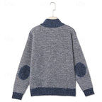 Knit Zip-Up Cardigan Men's Fleece-Lined Color Block Sweater Jacket – Casual, Winter Wear