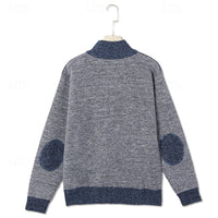 Knit Zip-Up Cardigan Men's Fleece-Lined Color Block Sweater Jacket – Casual, Winter Wear