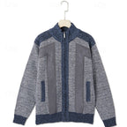 Knit Zip-Up Cardigan Men's Fleece-Lined Color Block Sweater Jacket – Casual, Winter Wear