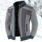 Knit Zip-Up Cardigan Men's Fleece-Lined Color Block Sweater Jacket – Casual, Winter Wear