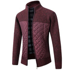 Knitted Zip-Up Cardigan Men's Quilted Fleece-Lined Jacket – Casual, Office