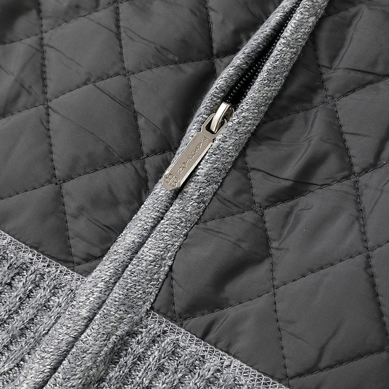Knitted Zip-Up Cardigan Men's Quilted Fleece-Lined Jacket – Casual, Office